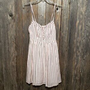 Converse One Star M Juniors Mini Sun Dress Pink Gray Striped Sleeveless Cotton